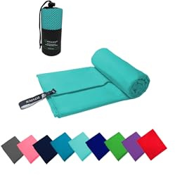 FIT&FUN Asciugamano in Microfibra 30x50 cm azzurro chiaro – Compatto, Ultra Assorbente e Antibatterico – Ideale per Viaggio, Sport, Palestra, Trekking, Mare e Tempo Libero