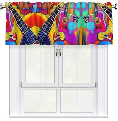 LEVNDIEJ Cenefa de cortina corta con estampado de guitarras y acústicas de color, 137 x 45,7 cm, para ventanas, cocina, sala de estar