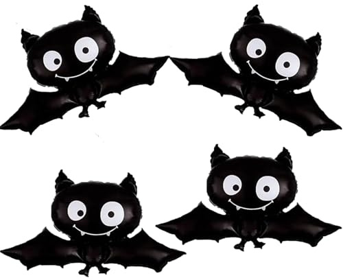 4 Stück Halloween Deko Fledermaus Folienballon, wiederverwendbar, Fledermäuse Ballon für Geburtstag, Karneval, Weihnachte, Halloween Dekoration