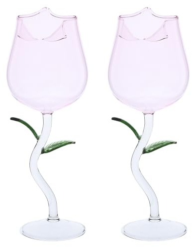 Alipis 2 copas de vino con forma de rosa: copas de cristal con base alta, románticas para cócteles, zumos y vino. Copas con forma de flor para aniversarios y inauguraciones.