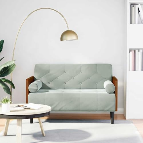 Rantry Zweisitzer-Sofa mit Nackenrollen Hellgrau 110 cm Samt Sofagarnituren Model4100601