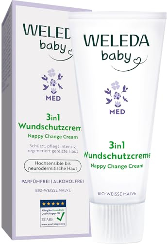 WELEDA Bio Baby Med 3in1 Wundschutzcreme Weiße Malve - Naturkosmetik Windelcreme mit Kokosöl & Sesamöl für hochsensible bis neurodermitische Haut beugt Wundsein im Windelbereich vor (vegan, 50ml)