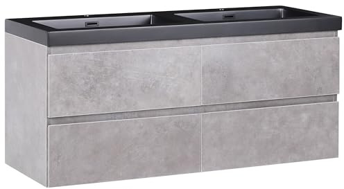 Beliani Waschtischunterschrank mit Doppelwaschbecken 120x46cm Betonoptik grau Cardiel