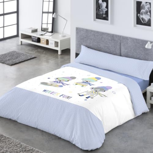 Funda Nórdica Infantil Reversible Catotex Surfers, Yogui y Kayana | Cama 90 y 105 cm | Juego 3 Piezas con Rayas + Diseño Infantil | 50% Algodón – 50% Poliéster (Surfers Azul, Cama 105cm (180x220cm))