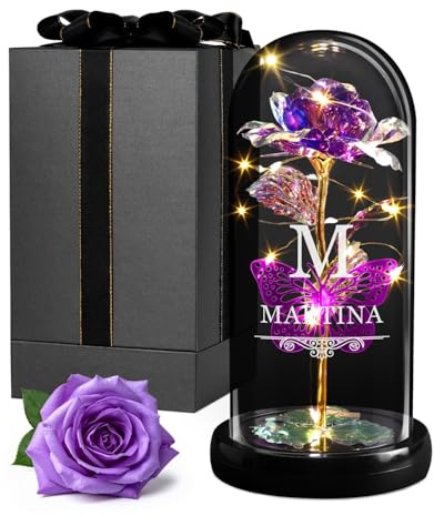 Maverton Rosa Stabilizzata con LED Personalizzata | Rosa Eterna nella Cupola di Vetro, Regalo Donna Compleanno Mamma Nonna Fidanzata Maestra, Regalo Anniversario Matrimonio