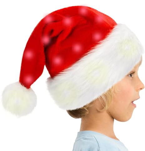 LED Weihnachtshut - Weiche beleuchtete Plüsch-Weihnachtsmütze, helle blinkende , vielseitige Verwendung, bequeme Passform, festliches Design | Cosplay für Erwachsene, Kinder, Events und