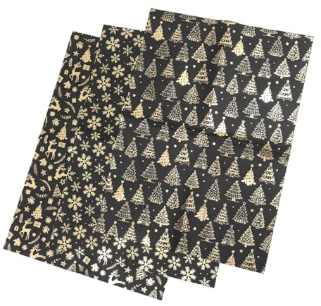 OATIPHO 3stücke Geschenkpapier mit Schneeflockenmuster in Schwarz und Gold mit Weihnachtsmannmotiv und Hirschmuster Bogen Geschenkpapier für Weihnachtsgeschenke