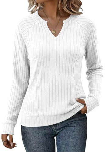 Cuptacc Jersey Mujer Invierno Sudaderas Mujer Sin Capucha Elegante Sueter Cuello En V Manga Larga Casual Blanco L 42-44
