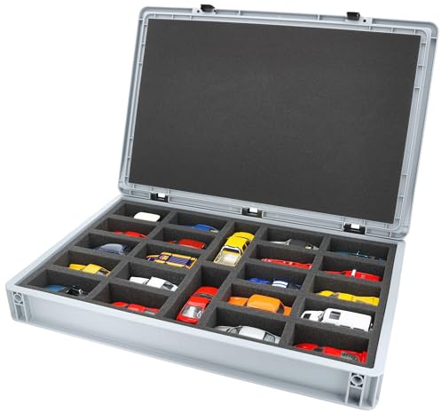 Feldherr Eurobox Set för modellbilar i skala 1:43 - Stapelbar förvaring och transportlåda med skumplastinsats för 22 fordon - Lådstorlek 60 x 40 cm - säker och organiserad förvaring