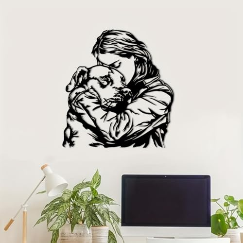 Metallkunst Wanddeko Frauen und Hunde Einzigartige Metallskulptur für Schlafzimmer Badezimmer Wohnzimmer Homeoffice 30 x 28,23 cm