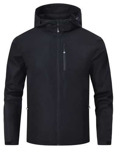 Huayuzh Mens Waterproof Jacket Men's Outdoor Jackets Lightweight Rain Coat Packable Windproof Softshell Hiking Camping Black M
