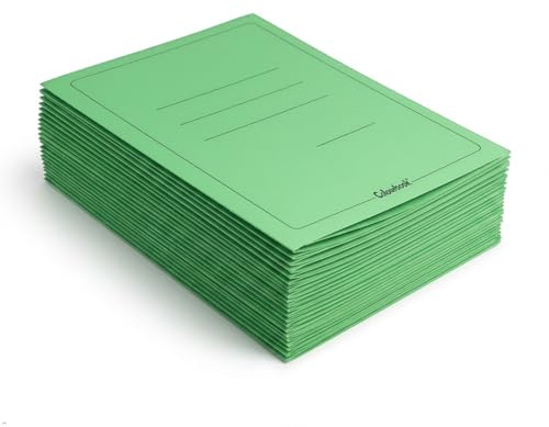 Colourbook Lot de 25 chemises A4 avec 3 rabats en carton rigide 200 g/m², classeur porte-documents pour bureau d'école, dos extensible indéchirable, rabat préplié, vert