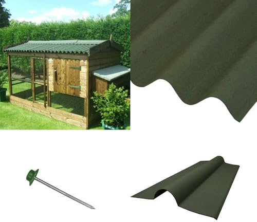 Shed Roofing Kit - Corrugated Bitumen Roof Sheets, Ridge & Fixings with Coverage Up to 6ft x 8ft for Apex Roofs (Green)