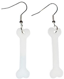 Miniblings ben örhängen hängande hund hund hund stenålder bones hundben vit – handgjorda modesmycken I örhängen silverpläterade örhängen, 20mm, Akryl, Glas