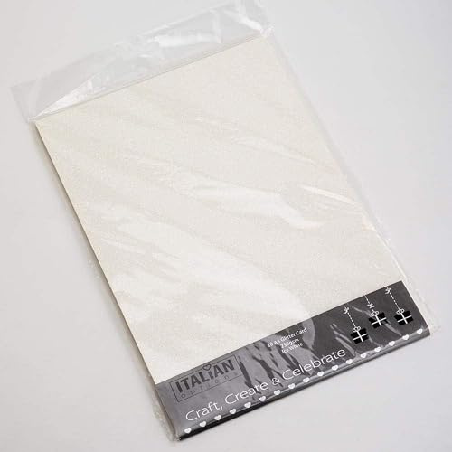 Italian Options Non-Shed Glitter Cardstock Paper, Sturdy Glitter Card for Electronic Die-Cutter Machines, Christmas Crafts and Card Making Supplies, 10 Coloured Sheets, A4, 250gsm, Ice White