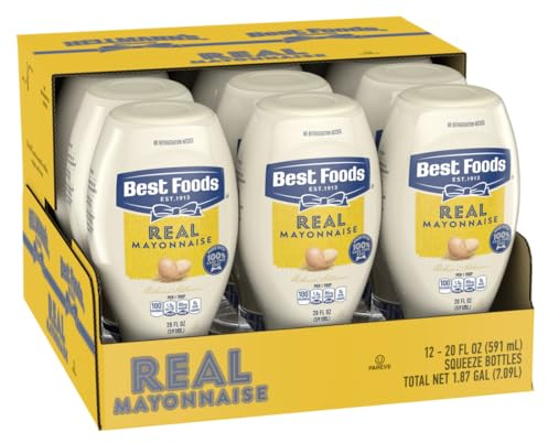 Best Foods Real Mayonnaise Squeeze Bottle Made from 100% Recycled Plastic, No-Mess Cap, Condiment for Sandwiches, Salads, Mayo Made with Cage Free Eggs, Gluten Free, 20 oz, Pack of 12