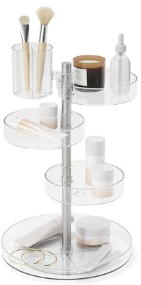 Umbra Pirouette Kosmetik-Organizer, Make-up-Aufbewahrung mit großem Fassungsvermögen und verstellbaren Fächern, Klar/Nickel
