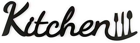 Declea Scritta in Legno Kitchen Targa per la cucina, Decorazione per la Cucina Casa Arredo, Scritta da appendere in Legno, Nero, 40 x 13