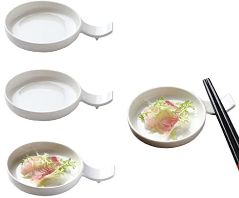 Ceramic Dish Appetizer Plates Dipping Bowls for BBQ Soy Sauce Ketchup Seasoning Vinegar Sushi Salad Wasabi Oil, Japanese Fine Porcelain Chopsticks Spoon Fork Rest Knife Holder,Set of 4