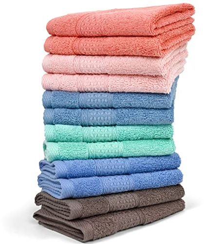 Cleanbear Wash Cloths 12 Pack for Body and Face, Bulk Wash Cloth with Assorted Colors Soft Washcloths 13 by 13 Inches (12 Pieces 6 Colors)