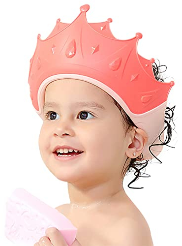 FUNUPUP Duschhaube Kinder Baby Verstellbare Krone-Form Haare Waschen Kinderschutz Schild Shampoo Schutz Baby-Visier für Augen und Ohren (Krone-Rosa)