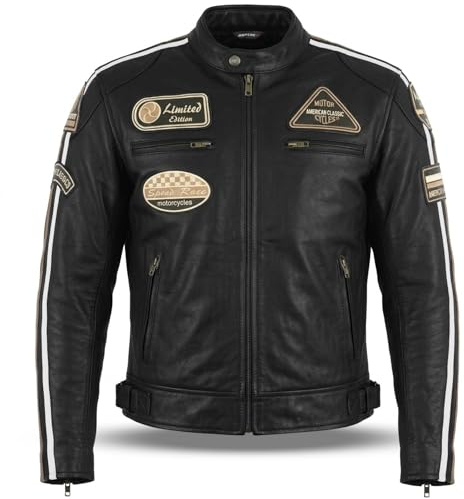 PRO FUTURE Aspidex Motorradjacke für Herren, Vintage-Stil, Leder, Custom & Café Race, Harley-Stil, Schwarz , XXXXXXL