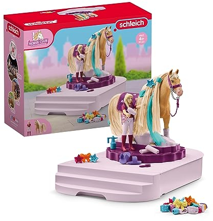 schleich HORSE CLUB 42617 Sofia's Beauties Pflege und Styling Station mit Pferd mit Mähne und Reiterin - 54-Teiliges Set mit Pflege und Zubehörkiste mit Sofia-Figur, Pferde Spielzeug ab 4