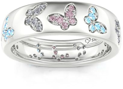 Jeulia Schmetterling Intarsien Damen Bandring: 1.77 ct Rundschliff Eternity Verlobungsring Sterling Silber Promise Unendlichkeit Diamant Zirkonia Schmuck Ring (62（19.8）, Schmetterling)