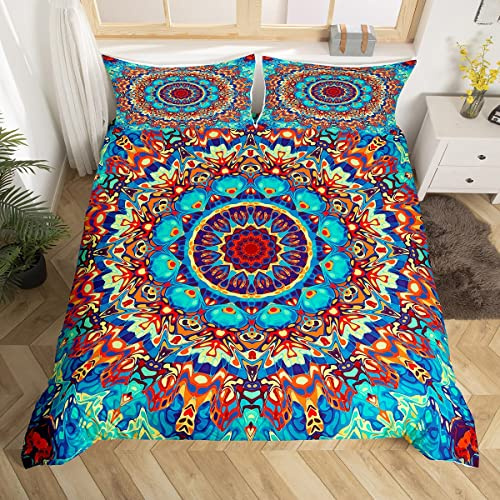 Juego de cama vintage con mandala oriental, funda nórdica persa de 135 x 200 cm, diseño bohemio, diseño hippie estético