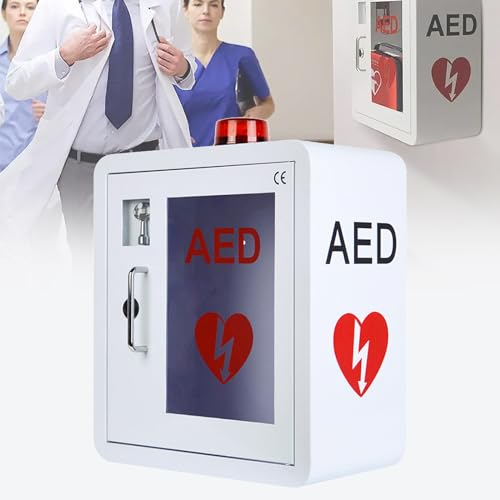 YMAOMAO AED-Defibrillator-Schrank, Erste-Hilfe-AED-Defibrillator-Aufbewahrungsschrank zur Wandmontage, Metallstahlplatte, mit Schlüssel und Schnappverschluss für Zuhause, Büro und öffentliche Plätze