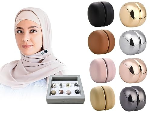 8 Paar Hijab Magnetische Pins, Hitopin Magnetischer Hijab Clip,Starke Keine Lochstifte Broschen, Schal Pins, Hijab Magnetischer Brosche, Magnetische Schal Brosche,Runde Hijab Brosche, für Fester Schal