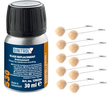 WOL DINITROL 530 WINDSCREEN FITTING ADHESIVE GLUE 30ML BLACK PRIMER GLASS + 10 BUDS DIN24