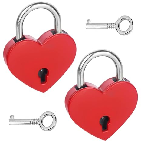 RTRTGS 2 Pezzi Mini lucchetto decorativo con chiave a forma di cuore,Lucchetto d'amore a forma di cuore Rosso senza incisione,3.3 x 2.5cm, rosso