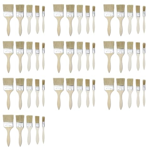ahliye 50 STK Flachpinsel Set Malerpinsel Set Profi 12/25/38/50/63 mm Breite, Pinselset mit Verdickung Holzgriff, Lackpinsel Serie für Farben, Lack, DIY, Malerbedarf zum Streichen