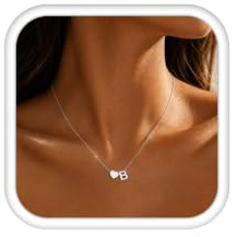 LOLIAS Heart Initial Necklace Women Silver Necklace Stainless Steel Name Necklace With Tiny Heart Letter Pendant Personalised Necklace Women Girls Gifts