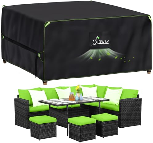 UIRWAY Copertura impermeabile per mobili da giardino con presa d'aria, 200x200x90cm, copertura per mobili da giardino, resistente 420D, con strisce riflettenti