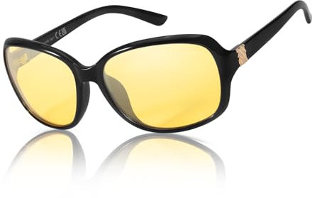 TJUTR Lunettes de conduite de nuit pour femme - Anti-éblouissement - Lunettes de vision nocturne pour la conduite - Lentille jaune polarisée avec réduction de l'éblouissement des phares - Protection