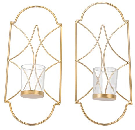 Wand-Kerzenleuchter-Set, 2 Stück, montiertes Eisen-Glas, Dekoration, Zubehör für Wohnzimmer, Schlafzimmer, mit Behältern, antike Kunstdekorationen, Badezimmer, Esszimmer und Büro