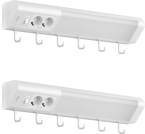 Oktaplex 2er Set Talin Unterbauleuchte 50cm warmweiß mit Steckdose | 1085lm Warmweiß 3000K 9,7W mit Schalter Küchenbeleuchtung 230V weiß