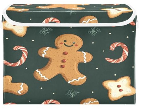 Ewusp Scatole natalizie di pan di zenzero con coperchio e manici, grandi, pieghevoli, in tessuto, per armadio, organizer per casa, ufficio, stanza dei bambini