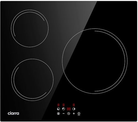Ciarra Placa de Inducción 3 Fuegos 5600W Inducción 3 Zonas con 9 Niveles de Potencia, Control Táctil, Bloqueo de Seguridad, Temporizador CABBIH3-E