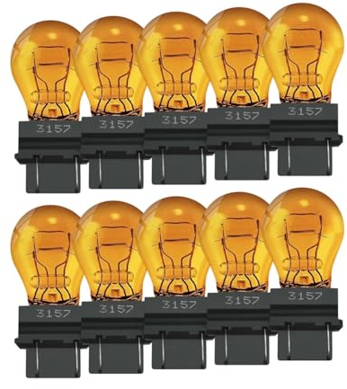 Lanuovx 3157A(Amber) Bulbs 10 Pack,12V P27/7W 3047 3057 3457 Miniature Bulb,Brake Light Turn Signal Side Marker Tail Light Bulb Replacement