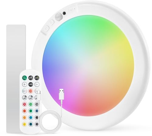 Combuh Rechargeable RGB Ambient Shower Light Waterproof Inside, LED 13 Color Changing Mood Lighting for Bathroom Cordless Battery Operated Stick on Ceiling Lamp with Remote for Bathtub Bedroom