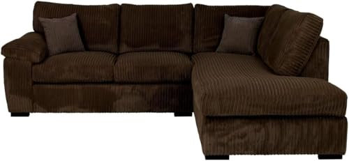 Elegante sofá de esquina de 4 plazas con cordón grande en forma de L, cómodo y elegante mueble de sala de estar con frente a la derecha marrón, sofá grande y acogedor para decoración moderna del hogar