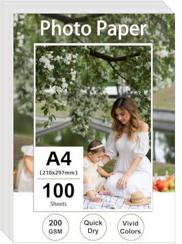 Ditwis 100 Sheets A4 Photo Paper – 200 GSM Premium Glossy Printer Paper (210 x 297mm) for Photos, Certificates & Artwork