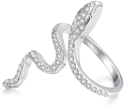 Josfeva Silber Schlangen Ringe für Damen, Gotisch Vintage Punk Stil Ring | Verstellbar 50-65mm Offene Schlangenringe mit Cubic Zirkonia, Unisex Schlangenringe mit Geschenkbox Geschenk Geburtstag
