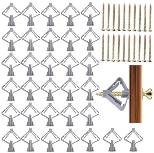 50 Stück Hohlraumdübel Butterfly, Gipskartondübel mit Schrauben, Trockenbau Dübel, Rigipsdübel für Gipskarton, Gipsfaserplatten, Hohlraumwände, Faserplatten, Befestigung in Beton