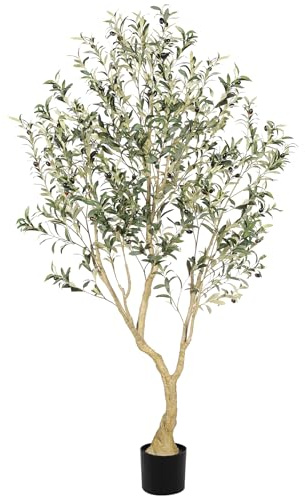 LYERSE Olive Tree 6ft - Olive Trees Artificial Indoor with Large Olive Branches and Lifelike Fruits - Faux Olive Tree for Modern Home Office House Living Room Decor