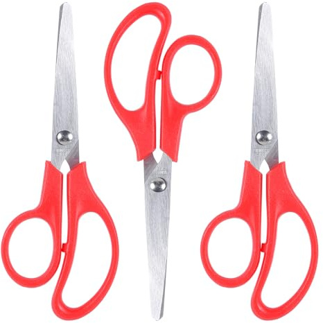 Left Handed Kids Scissors， Safety Lefty Toddler Child Scissors for School Craft Cutting Paper - 3 Pack 5 inches Blunt Tip， Red