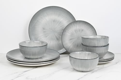 12pc Grey Star Pad Print Dinner Set